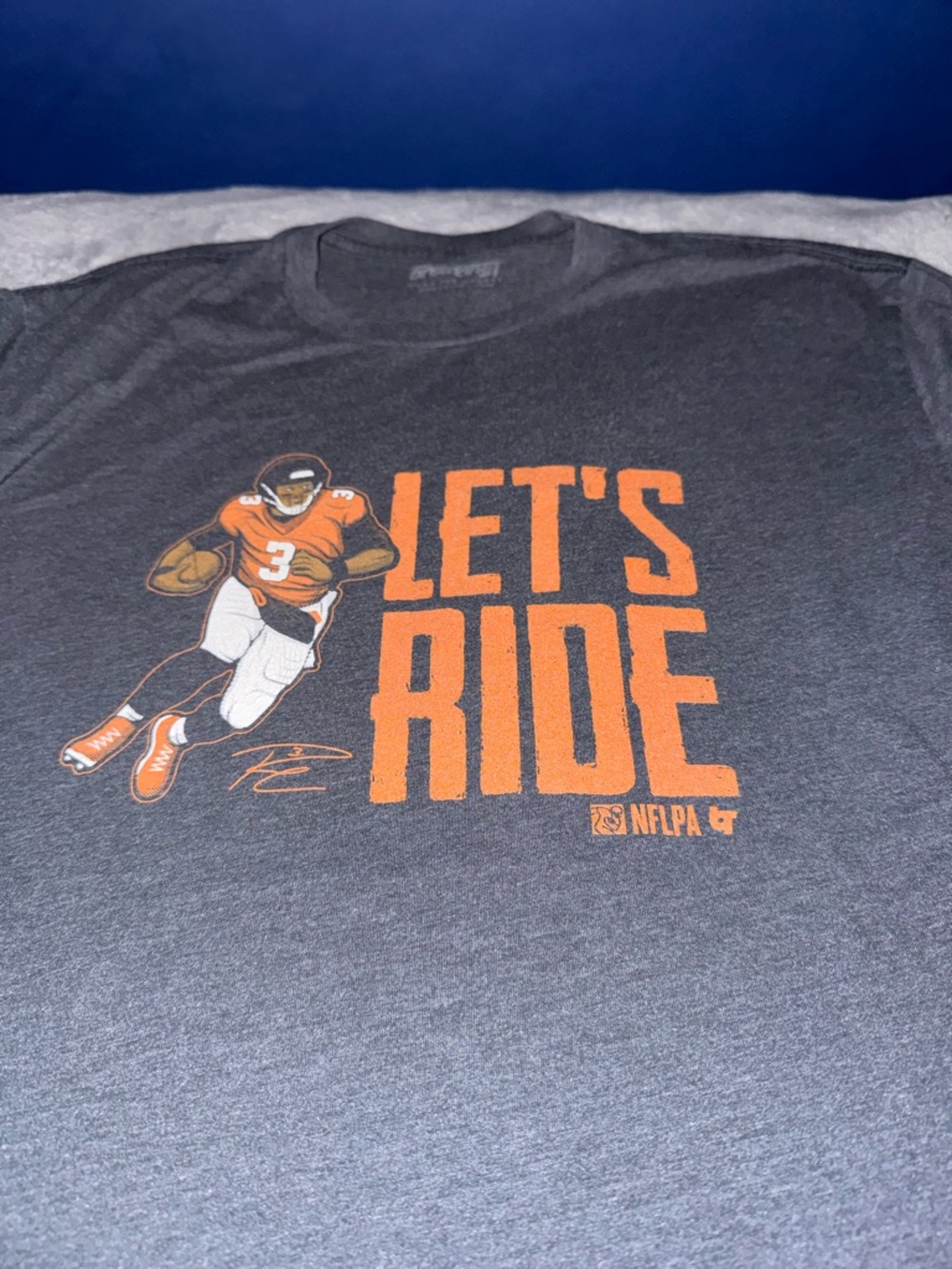 Mens NFL Denver Broncos Russell Wilson Let's Ride Gray Graphic Tee